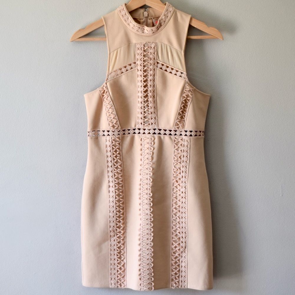 FREE PEOPLE Embroidered Bodycon Dress, Cream, Size XS